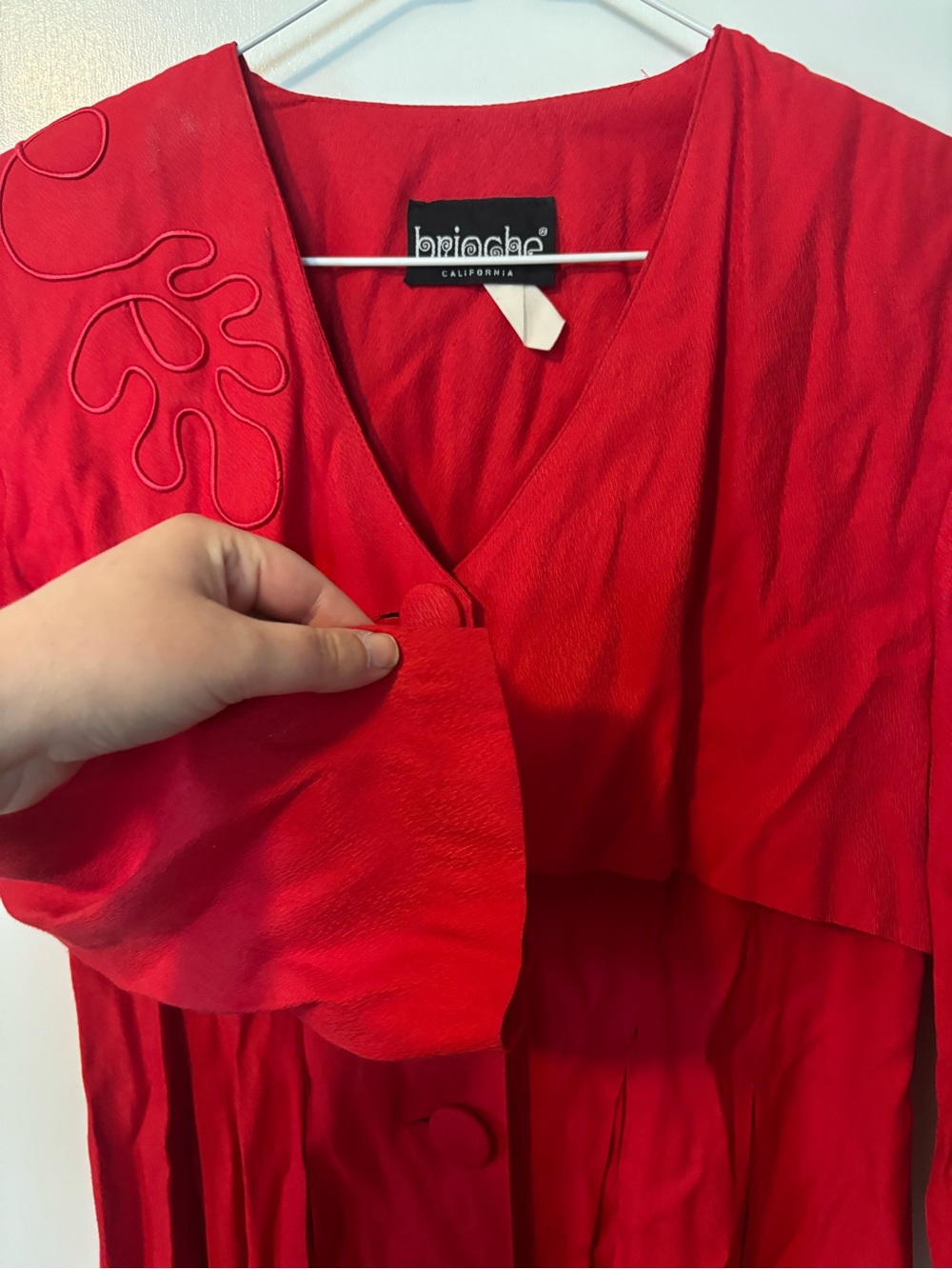 Vintage 90s Soft Girl Fashion Brioche Red Button-Front Women's Dress - Picture 2 of 5